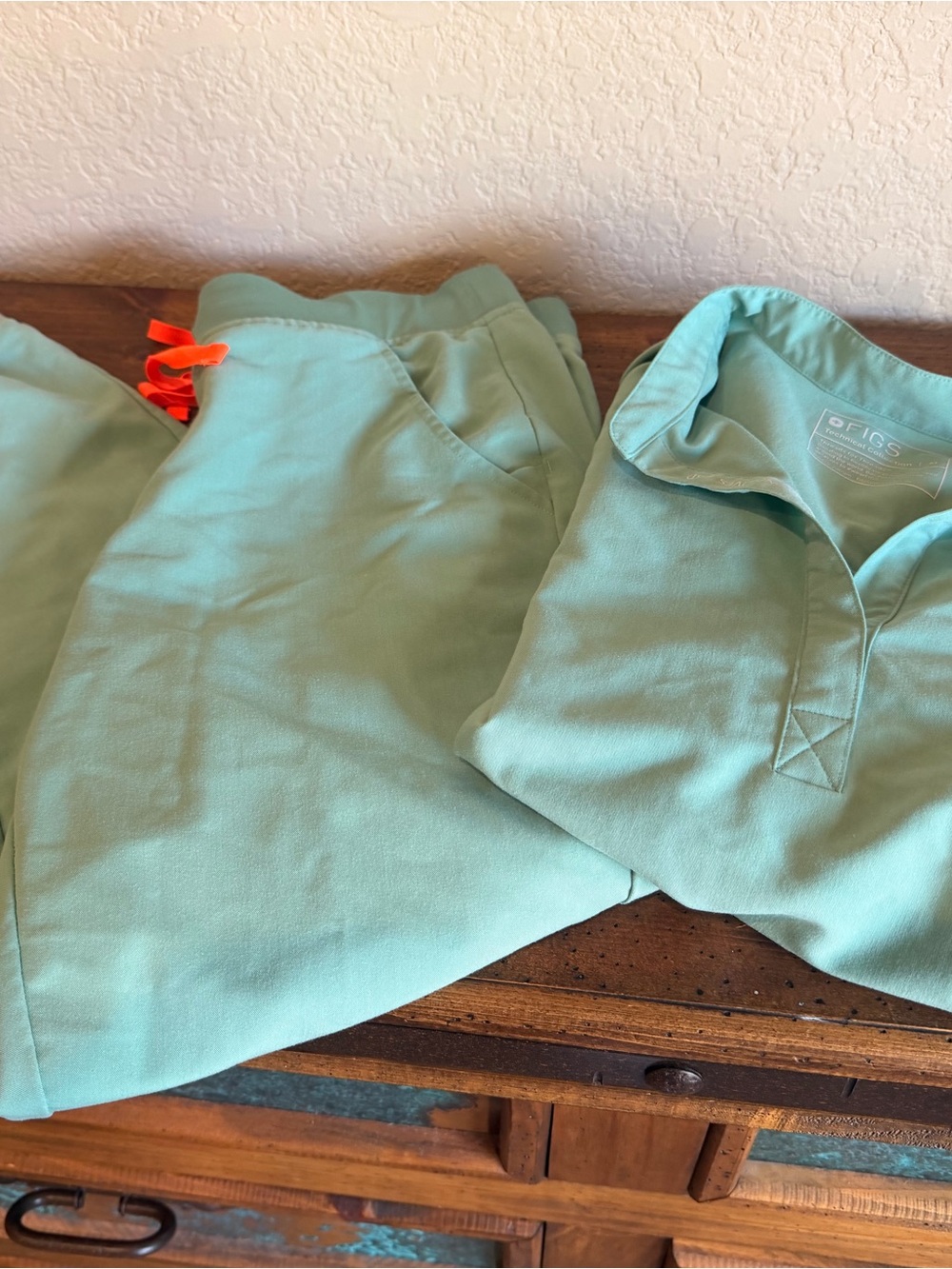 FIGS Mint Teal Sweatpants with Orange Drawstring